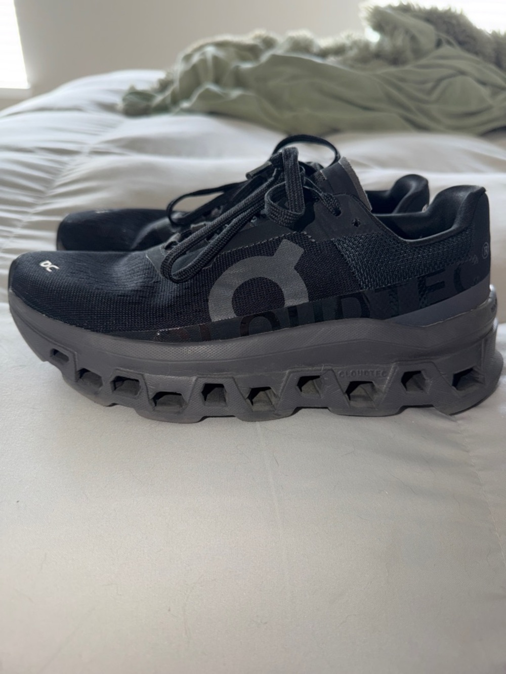 On Running Cloudmonster Shoe in Black and Gray